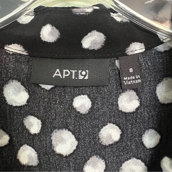 Apt. 9 Black & White Button Down Sleeveless Belted Dress Polka Dots Size 8 - Picture 4 of 9